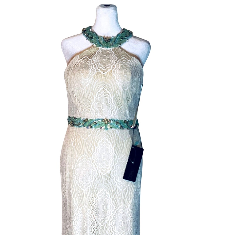 Vtg Nina Canacci 1230 Green Beaded Lace Halter Prom Formal‎ Pageant Gown NWT 10
